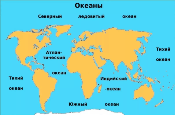 Расположение океанов на карте