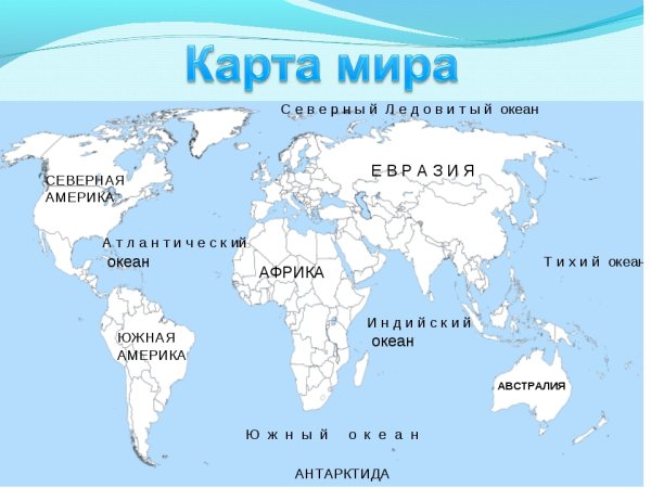 Карта мира материки и океаны с названиями