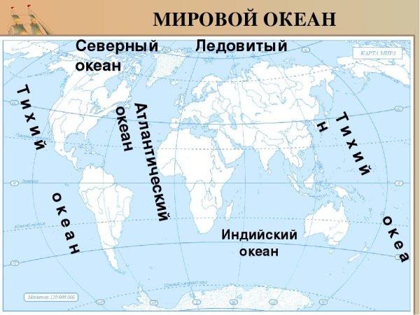 Части мирового океана на карте