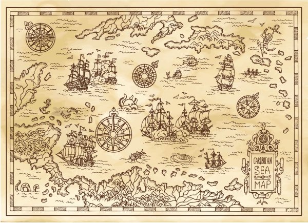 Старинные карты морей пиратов Карибского моря
