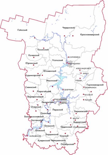 Карта Пермского края с городами