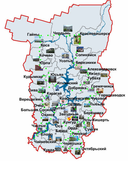 Карта Пермского края с районами