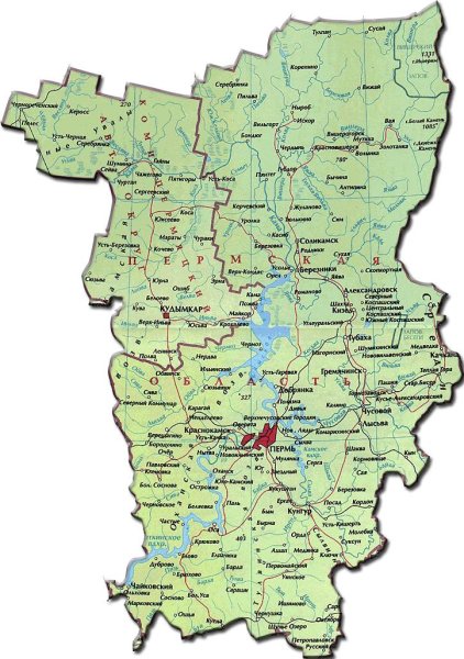Карта Пермского края с районами
