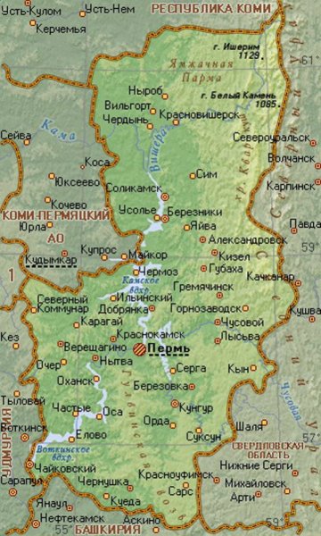 Пермский край физическая карта карта