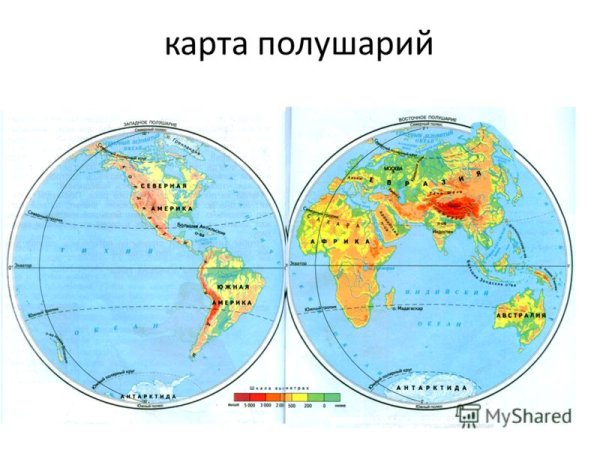 Материки на карте два полушария