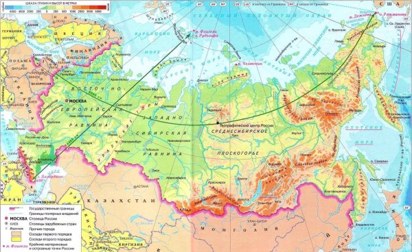 Карта России с границами других стран