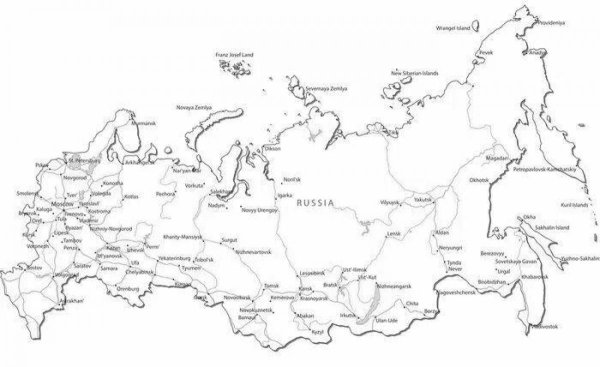 Контурная карта России с городами раскраска