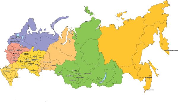 Административная карта России с границами регионов