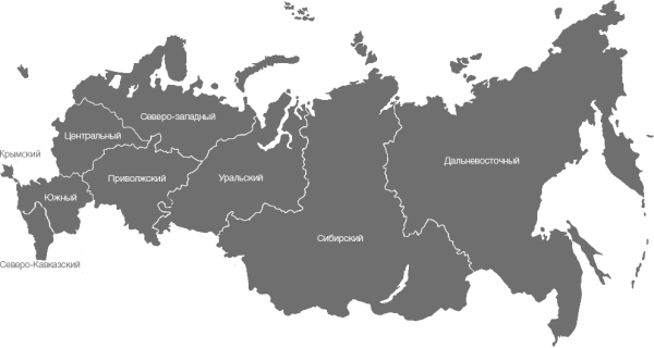 Карта России федеральные округа черно белая
