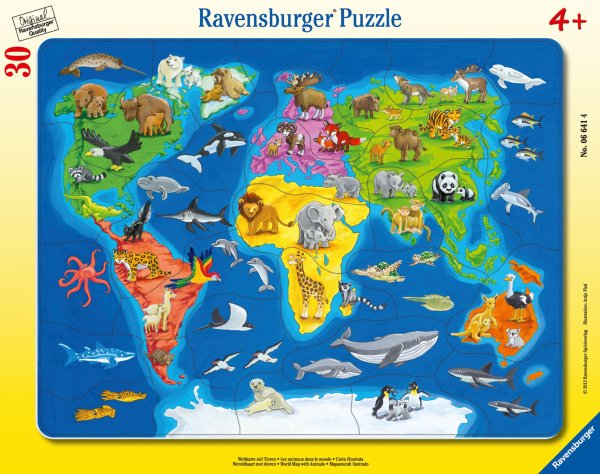 Пазл Ravensburger карта мира с животными (06641), 30 дет.