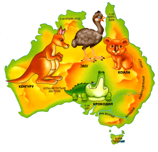 Карта Австралии с животными для детей