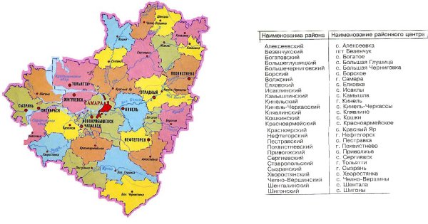 Карта Самарской области с районами