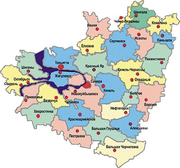 Карта административного деления Самарской области