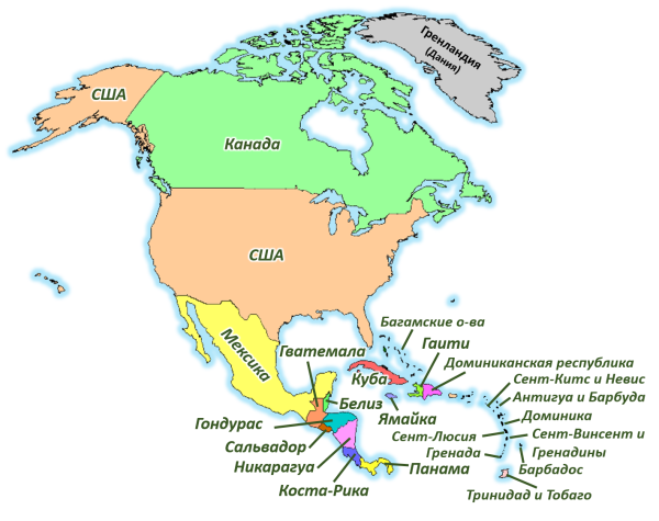 Северная Америка на карте со странами и столицами на русском