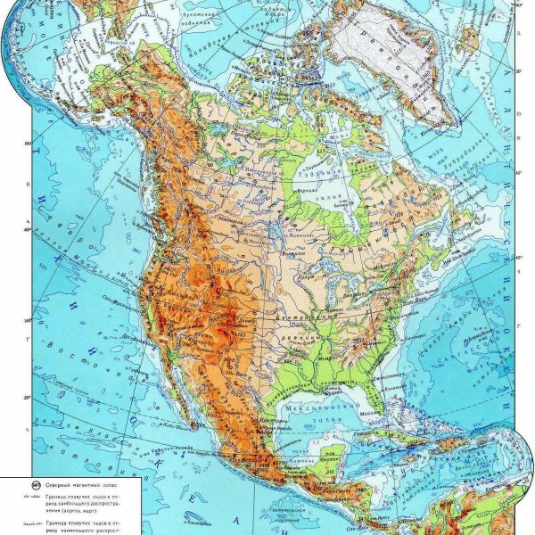 Карта Северной Америки географическая крупная физическая