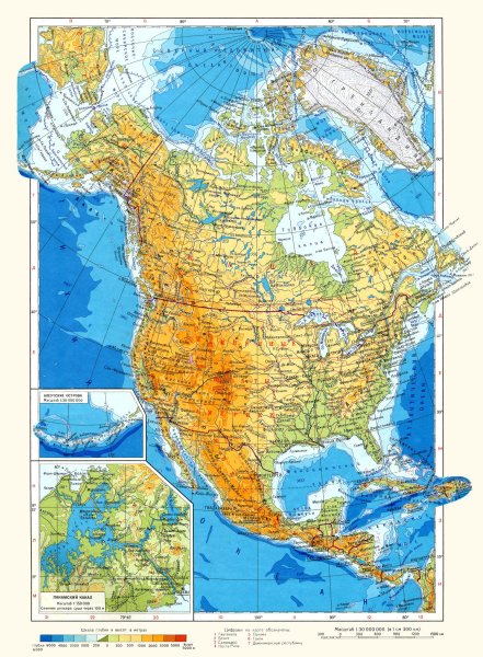Карта Северной Америки географическая