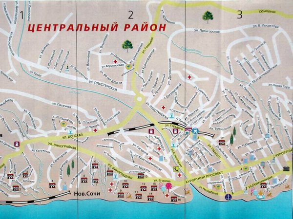Карта Сочи с улицами Центральный район