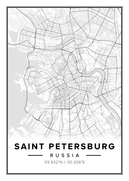 Карта СПБ черно белая