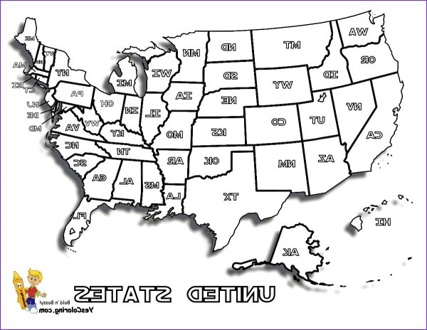 Карта США со Штатами черно белая