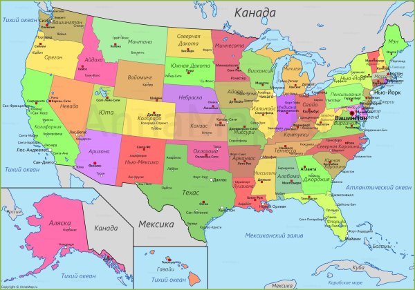Границы Штатов США на карте