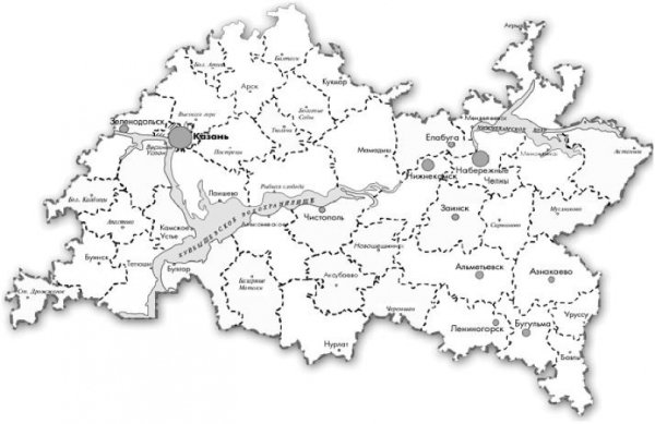 Карта административного деления Татарстана