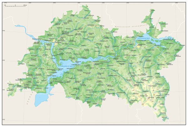 Карта рельефа Татарстана