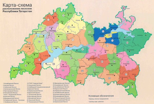 Карта Республики Татарстан с районами