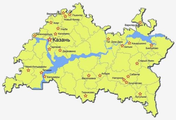Карта Республики Татарстан с районами