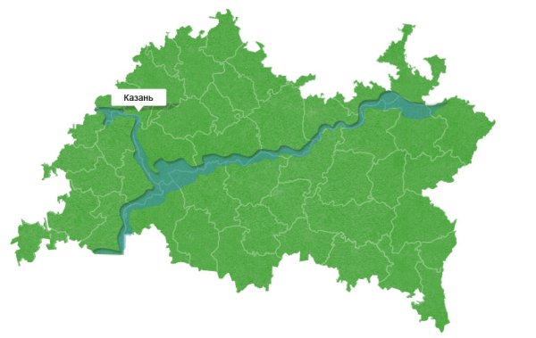 Казань на карте Республики Татарстан