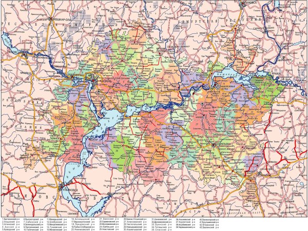 Карта Республики Татарстан по районам