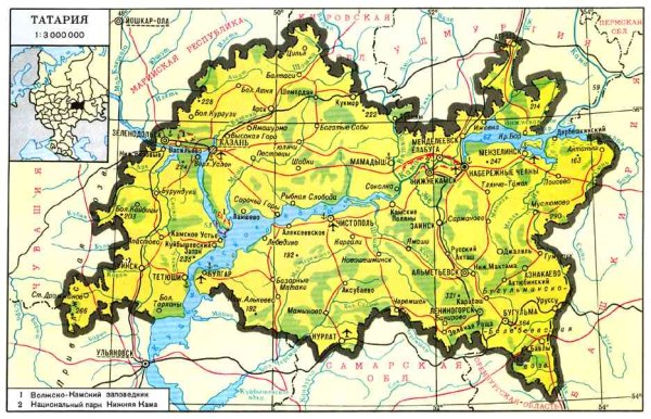 Карта Татарстана с реками деревнями
