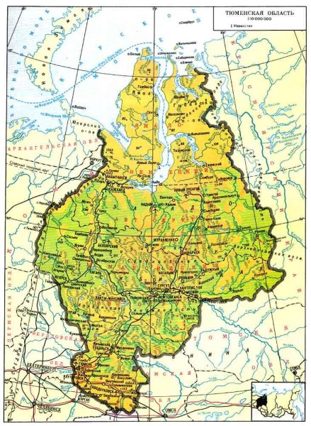 Географическая карта Тюменской области