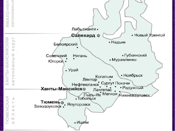 Карта Тюменской области с городами и поселками