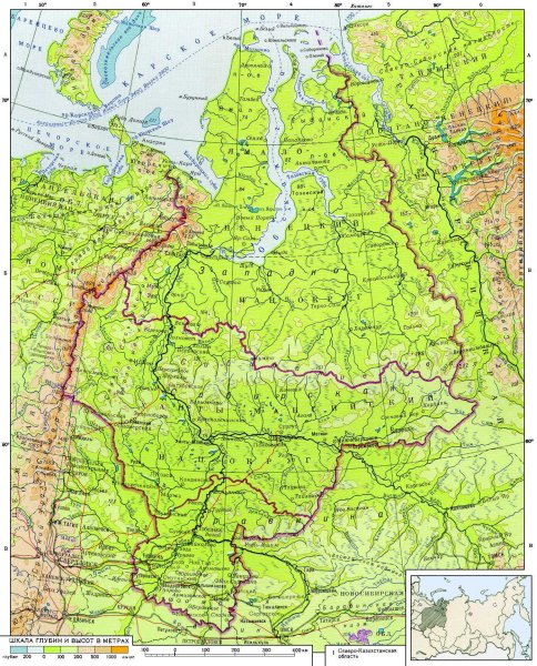Карта Тюменской области с городами с ХМАО И ЯНАО
