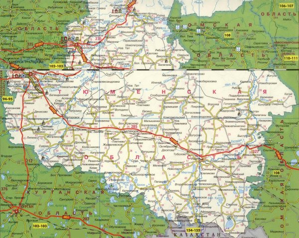 Карта дорог Тюменской области с населенными пунктами автодороги