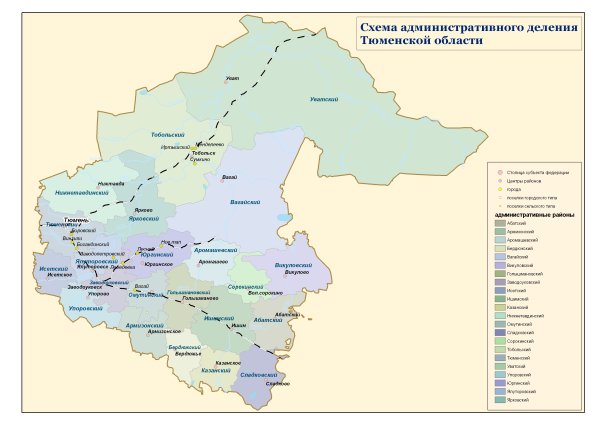 Карта Тюменской области с районами