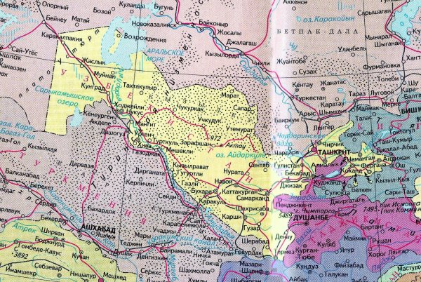 Физическая карта Узбекистана