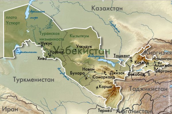 Границы Узбекистана на карте
