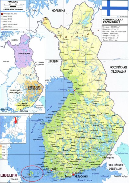 Физическая карта Финляндии