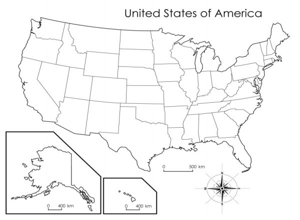 Карта Штатов США пустая