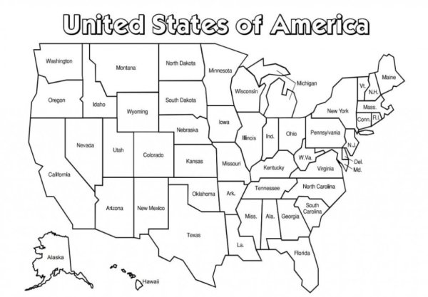 Карта Штатов США для печати