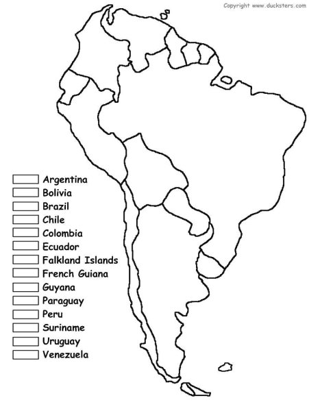 Южная Америка контурная карта государства