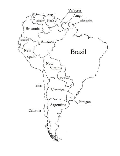 Карта Южной Америки со странами контурная карта
