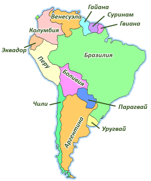Карта Южной Америки со странами