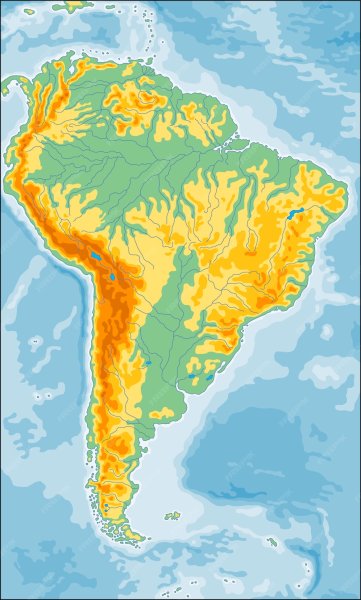 Южная Америка физическая карта без подписей