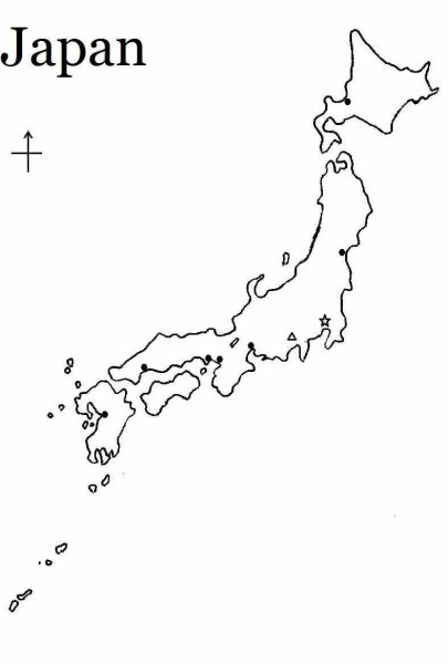 Острова Японии на контурной карте