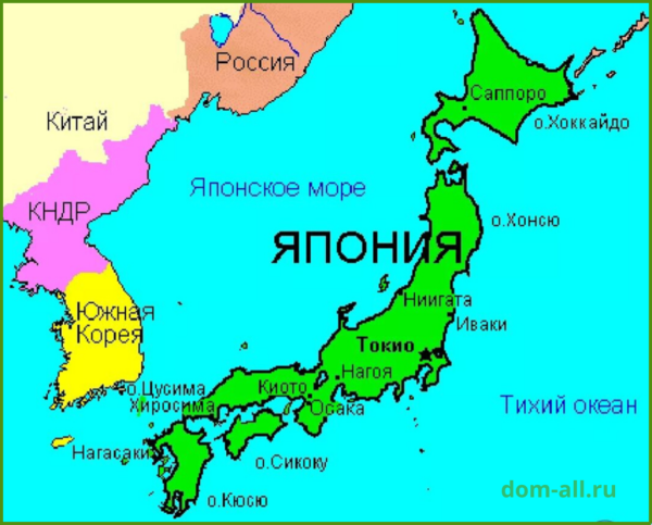 Расположение Японии на карте мира