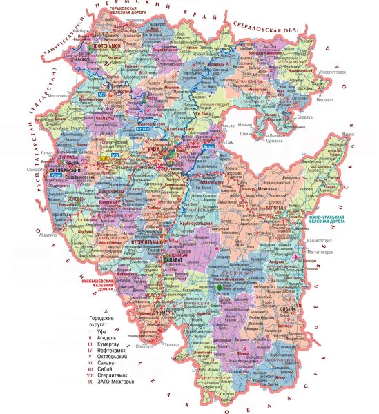 Карта дорог Башкирии с районами