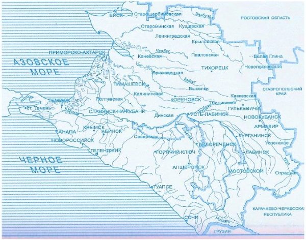 Контурная карта Краснодарский край Республика Адыгея