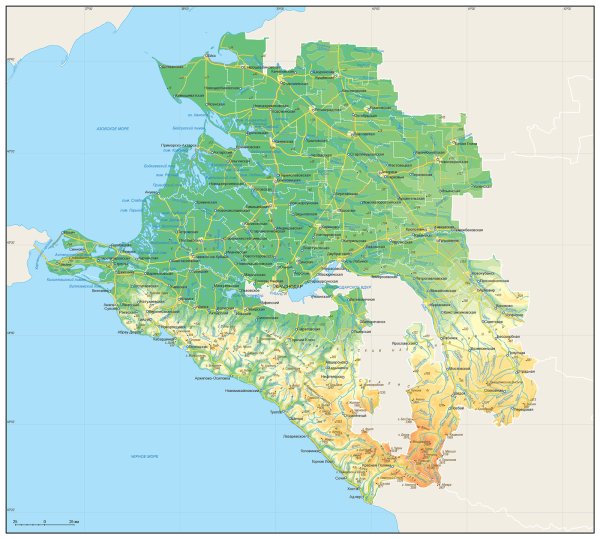 Физическая карта Краснодарского края